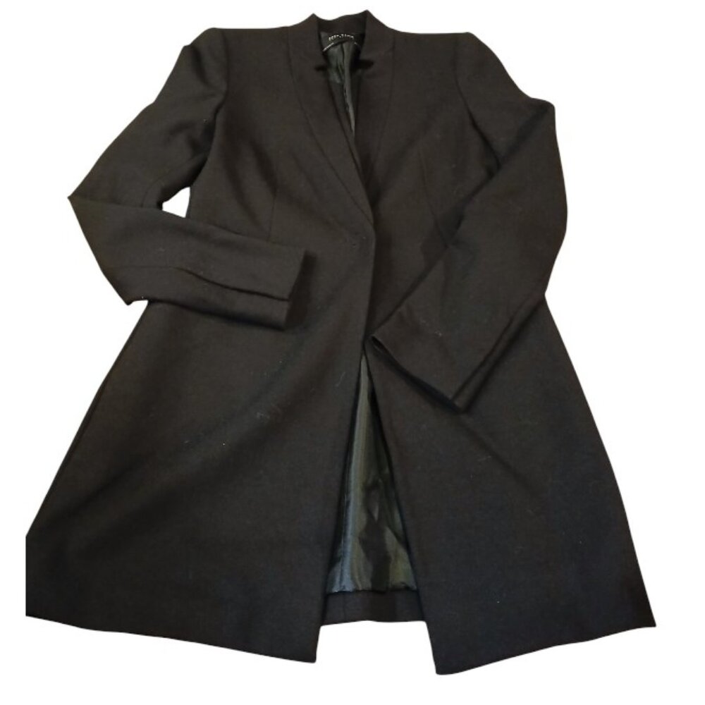 ZARA BASIC Black Single Breast Snap Long Peacoat S -Like new - Picture 3 of 11